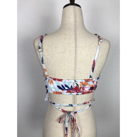 Verano Playa Floral Multicolor Ruffled Strappy Bikini Top Swimsuit - Picture 6 of 9